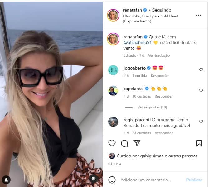Renata Fan publicou um registro de suas férias no Instagram Renata Fan publicou um registro de suas férias no Instagram