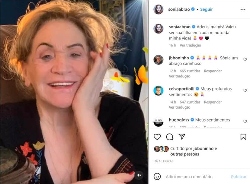Sônia Abrão informou a morte da mãe no seu perfil do Instagram Sônia Abrão informou a morte da mãe no seu perfil do Instagram