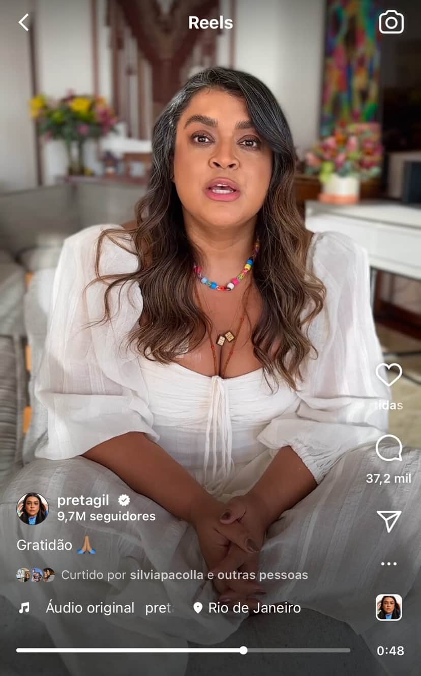 Preta Gil em vídeo publicado nas redes sociais (Reprodução) Preta Gil em vídeo publicado nas redes sociais (Reprodução)