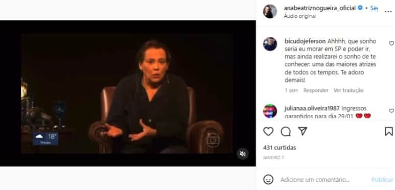 Ana Beatriz compartilhou vídeo exibido no "SP1" nas redes sociais (Foto Reprodução/Instagram) Ana Beatriz compartilhou vídeo exibido no "SP1" nas redes sociais (Foto Reprodução/Instagram)
