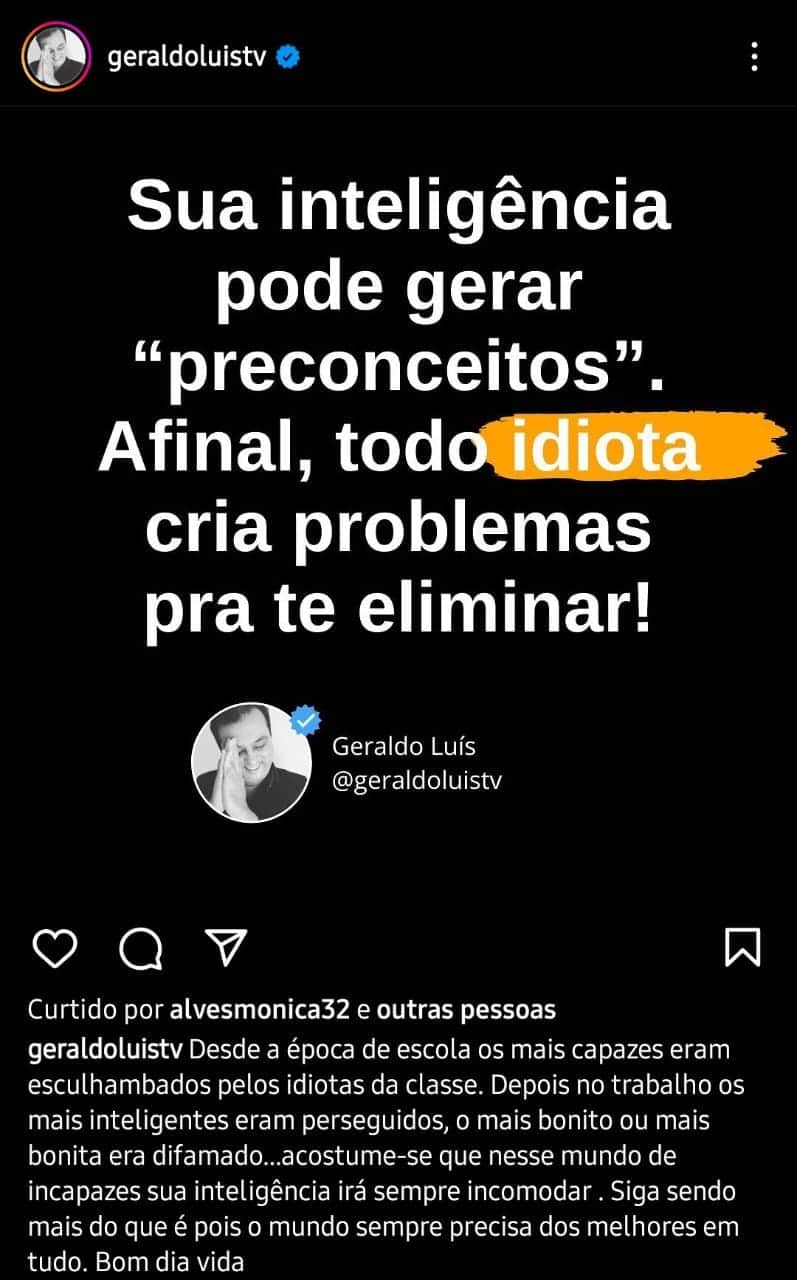 Publicação de Geraldo Luís (Foto: Reprodução/ Instagram) Publicação de Geraldo Luís (Foto: Reprodução/ Instagram)