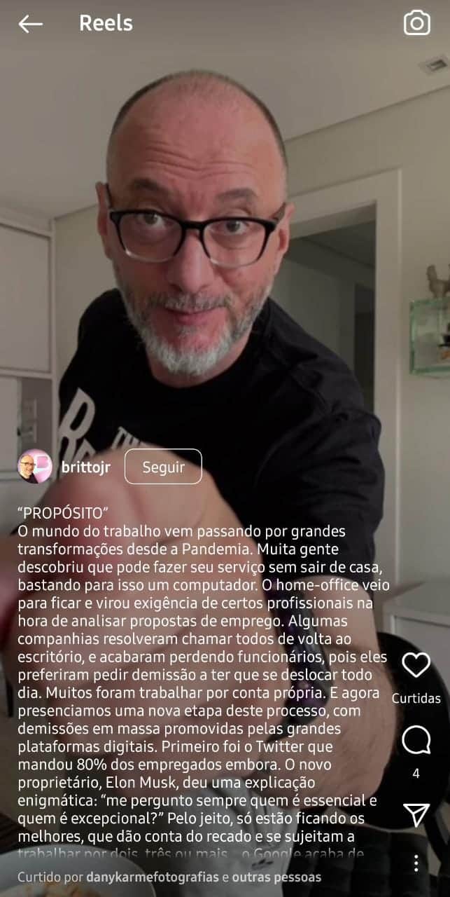 Publicação de Britto Jr. (Foto: Reprodução/ Instagram) Publicação de Britto Jr. (Foto: Reprodução/ Instagram)