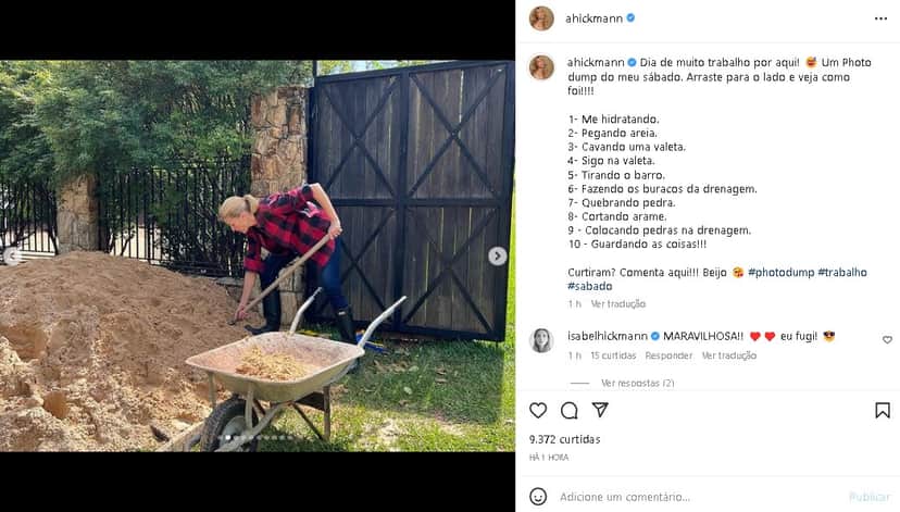 Ana Hickmann demonstrou uma grande habilidade nas atividades do campo e surpreendeu seu público (Foto: Reprodução/ Instagram) Ana Hickmann demonstrou uma grande habilidade nas atividades do campo e surpreendeu seu público (Foto: Reprodução/ Instagram)