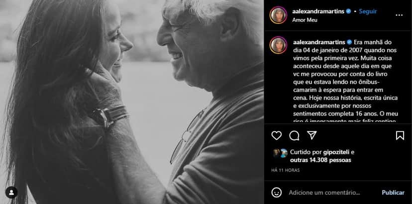 Esposa de Antônio Fagundes se declara ao ator - Foto: Reprodução Esposa de Antônio Fagundes se declara ao ator - Foto: Reprodução