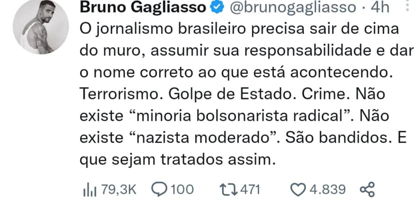 Bruno Gagliasso (Reprodução: Twitter) Bruno Gagliasso (Reprodução: Twitter)