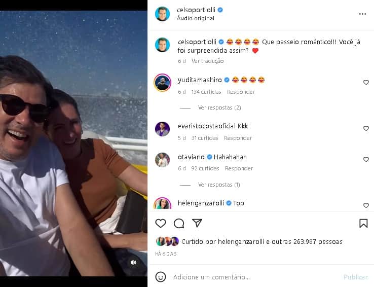 Celso Portiolli surgiu com a esposa, Suzana, durante passeio (Foto: Reprodução/ Instagram) Celso Portiolli surgiu com a esposa, Suzana, durante passeio (Foto: Reprodução/ Instagram)
