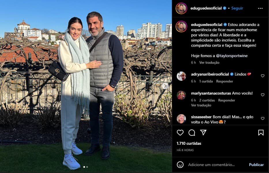 Edu Guedes surge com grande amor, que também é da Band, e fala sobre liberdade - Foto: Reprodução Edu Guedes surge com grande amor, que também é da Band, e fala sobre liberdade - Foto: Reprodução