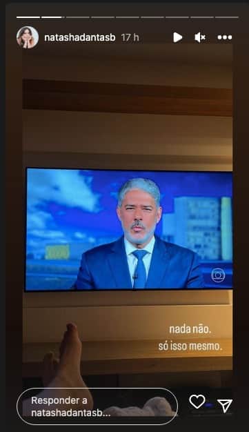 Natasha Dantas é sincera ao ver William Bonner de cara fechada (Foto: reprodução/instagram) Natasha Dantas é sincera ao ver William Bonner de cara fechada (Foto: reprodução/instagram)