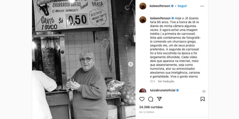 Fotógrafo compartilha clique inédito de Jô Soares comendo churrasco grego antes de morrer e deixa o Brasil chocado (Fotos: Reprodução / Instagram) Fotógrafo compartilha clique inédito de Jô Soares comendo churrasco grego antes de morrer e deixa o Brasil chocado (Fotos: Reprodução / Instagram)