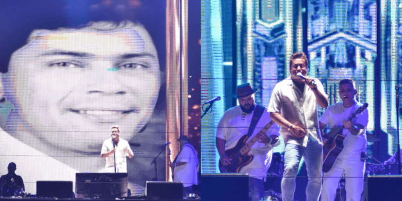 Leonardo homenageia Leandro no show da virada e emociona (Foto: Reprodução) Leonardo homenageia Leandro no show da virada e emociona (Foto: Reprodução)