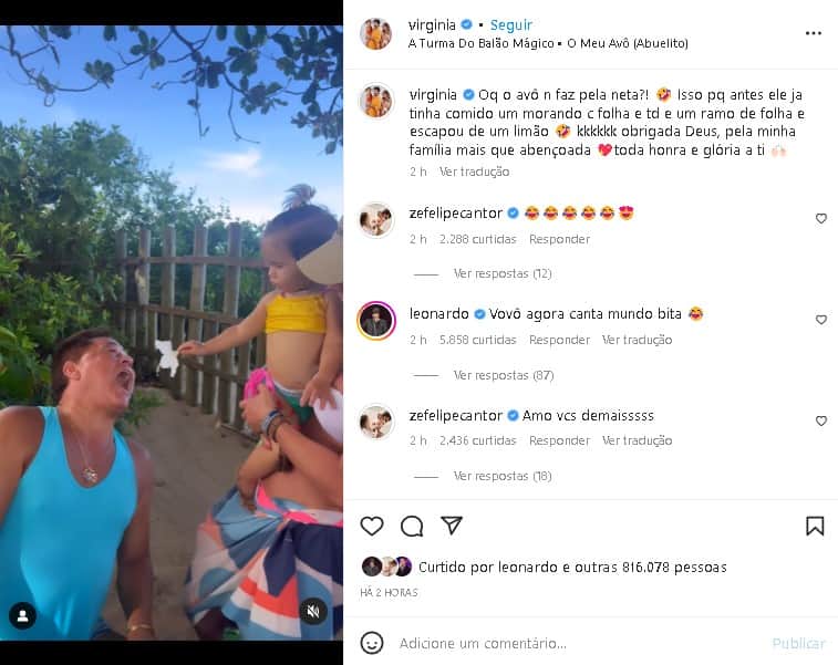 Leonardo se mostrou completamente derretido pela neta e Virgínia Fonseca mostrou tudo (Foto: Reprodução/ Instagram) Leonardo se mostrou completamente derretido pela neta e Virgínia Fonseca mostrou tudo (Foto: Reprodução/ Instagram)