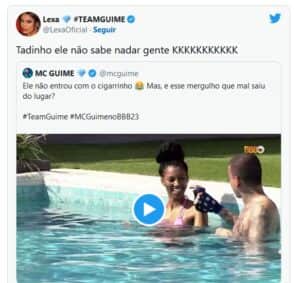 A cantora Lexa vê MC Guimê na piscina com Tina e revela 'segredo' do marido (Foto: Reprodução / Twitter) A cantora Lexa vê MC Guimê na piscina com Tina e revela 'segredo' do marido (Foto: Reprodução / Twitter)