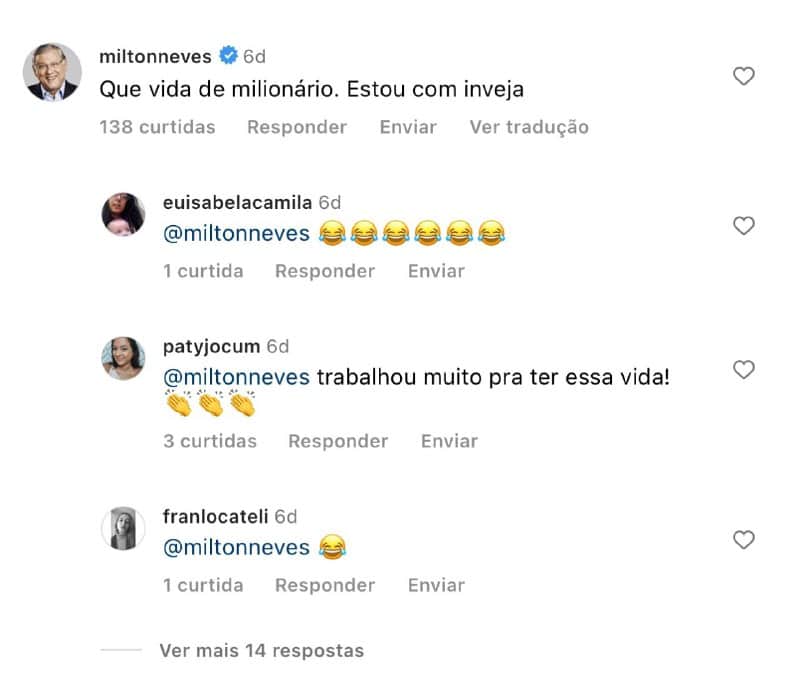 Milton Neves, apresentador da Band, reagiu (Foto: Reprodução/ Instagram) Milton Neves, apresentador da Band, reagiu (Foto: Reprodução/ Instagram)