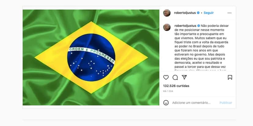 Nas redes sociais, Roberto Justus assume o outro lado, após declarar apoio a Jair Bolsonaro nas eleições, e confessa torcer por Luiz Inácio Lula da Silva, igual Zezé Di Camargo fez (Fotos: Reprodução / Instagram) Nas redes sociais, Roberto Justus assume o outro lado, após declarar apoio a Jair Bolsonaro nas eleições, e confessa torcer por Luiz Inácio Lula da Silva, igual Zezé Di Camargo fez (Fotos: Reprodução / Instagram)