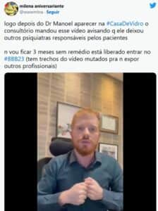 BBB23 - Psiquiatra da casa de vidro, deixou vídeo aos pacientes (Foto: Reprodução / Instagram) BBB23 - Psiquiatra da casa de vidro, deixou vídeo aos pacientes (Foto: Reprodução / Instagram)