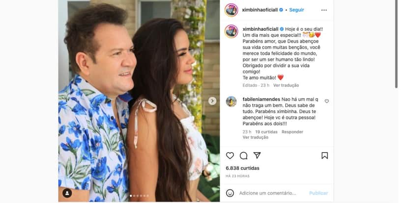 Ximbinha surge ao lado de esposa, Karen, apontada como pivô da separação de Joelma, e faz declaração de amor devido ao aniversário dela (Foto: Reprodução / Instagram) Ximbinha surge ao lado de esposa, Karen, apontada como pivô da separação de Joelma, e faz declaração de amor devido ao aniversário dela (Foto: Reprodução / Instagram)