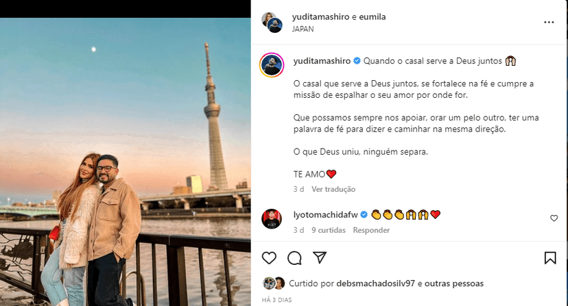 Yudi ao lado da esposa Mila (Foto: Instagram) Yudi ao lado da esposa Mila (Foto: Instagram)