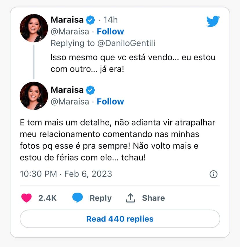 A cantora Maraisa, da dupla com Maiara, entrega foto com rapaz misterioso nas redes sociais e Danilo Gentili se pronuncia sobre o assunto - Foto Reprodução: Twitter A cantora Maraisa, da dupla com Maiara, entrega foto com rapaz misterioso nas redes sociais e Danilo Gentili se pronuncia sobre o assunto - Foto Reprodução: Twitter