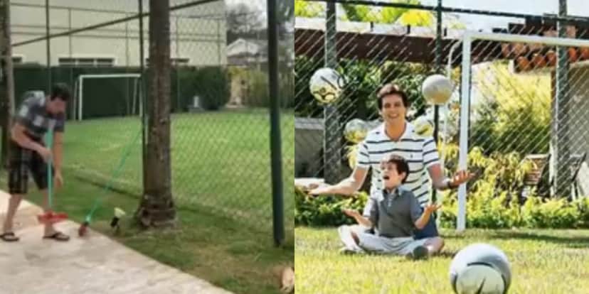Campo de futebol da mansão, onde o apresentador brinca com seu filho (Reprodução: Youtube) Campo de futebol da mansão, onde o apresentador brinca com seu filho (Reprodução: Youtube)