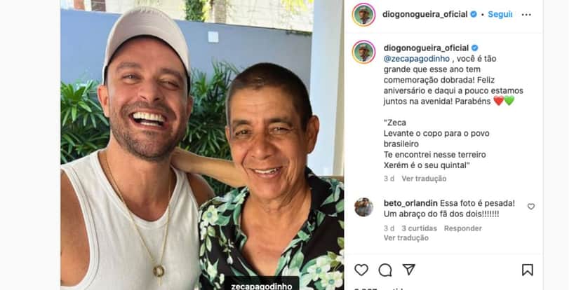 Diogo Nogueira manda recado para Zeca Pagodinho devido ao aniversário dele (Foto: Reprodução /Instagram ) Diogo Nogueira manda recado para Zeca Pagodinho devido ao aniversário dele (Foto: Reprodução /Instagram )