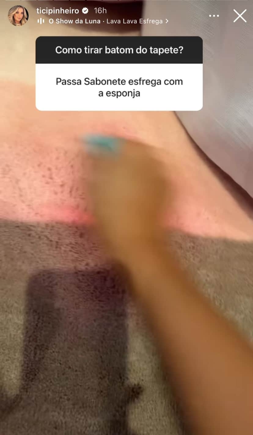 Fãs dão dicas a Ticiane Pinheiro de como retirar mancha do tapete - Foto Reprodução instagram Fãs dão dicas a Ticiane Pinheiro de como retirar mancha do tapete - Foto Reprodução instagram