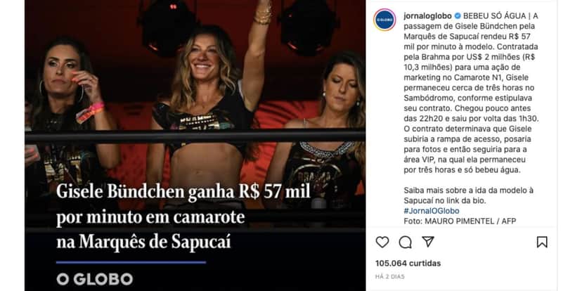 Gisele Bündchen só bebeu água no carnaval (Foto: Instagram) Gisele Bündchen só bebeu água no carnaval (Foto: Instagram)