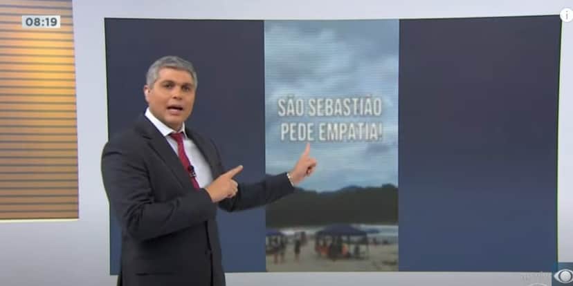 Joel Datena não queria acreditar que viu a imagem de um rapaz dançando no litoral norte de São Paulo (Reprodução: Bora Brasil/ Band) Joel Datena não queria acreditar que viu a imagem de um rapaz dançando no litoral norte de São Paulo (Reprodução: Bora Brasil/ Band)