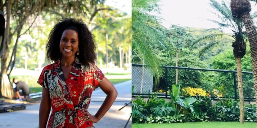 Maju Coutinho no jardim de sua casa - Foto Reprodução Maju Coutinho no jardim de sua casa - Foto Reprodução