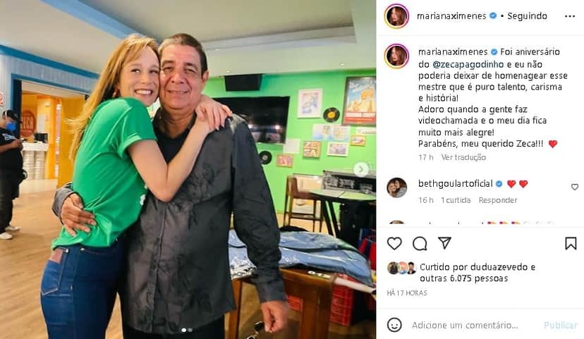 Mariana Ximenes decidiu compartilhar um registro na companhia de Zeca Pagodinho (Foto: Reprodução/ Instagram) Mariana Ximenes decidiu compartilhar um registro na companhia de Zeca Pagodinho (Foto: Reprodução/ Instagram)