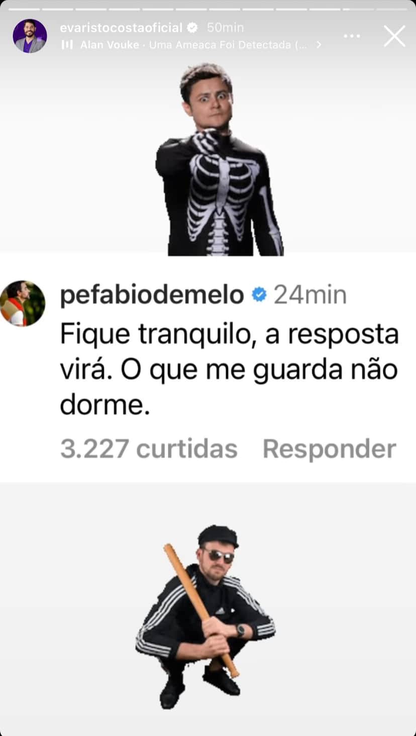 O jornalista Evaristo Costa não pensa duas vezes e provoca Padre Fabio de Melo, o chamando de Urubu de Asas Brancas - Foto Reprodução Instagram O jornalista Evaristo Costa não pensa duas vezes e provoca Padre Fabio de Melo, o chamando de Urubu de Asas Brancas - Foto Reprodução Instagram