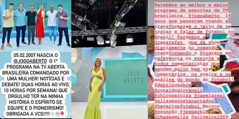 Renata Fan faz uma bela homenagem aos 16 anos do Jogo Aberto (Reprodução: Instagram) Renata Fan faz uma bela homenagem aos 16 anos do Jogo Aberto (Reprodução: Instagram)