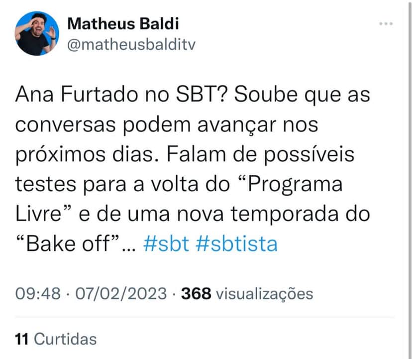 Segundo jornalista, Ana Furtado pode assumir a nova versão do Programa Livre Segundo jornalista, Ana Furtado pode assumir a nova versão do Programa Livre