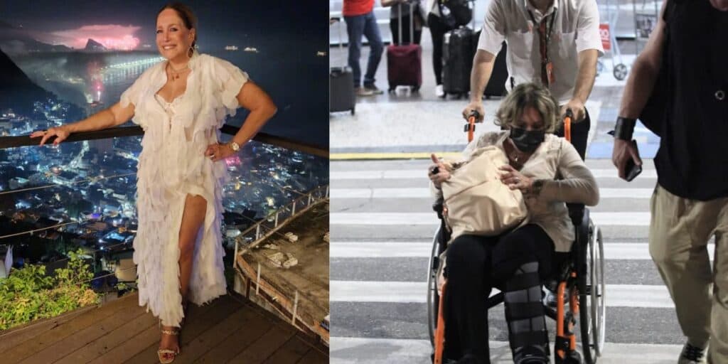 Após acidente, Susana Vieira é flagrada andando de cadeira de rodas e recebe ajuda em aeroporto