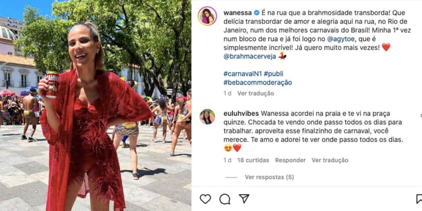 Wanessa Camargo bebe cerveja da Brahma enquanto aproveita o Carnaval ao contrário de Gisele Bündchen que só tomou água (Fotos: Instagram) Wanessa Camargo bebe cerveja da Brahma enquanto aproveita o Carnaval ao contrário de Gisele Bündchen que só tomou água (Fotos: Instagram)