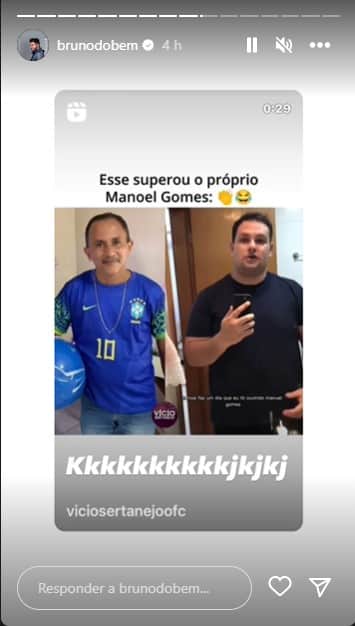 Bruno, dupla de Marrone, compartilha vídeo sobre Manoel Gomes - Foto: Reprodução/Instagram Bruno, dupla de Marrone, compartilha vídeo sobre Manoel Gomes - Foto: Reprodução/Instagram