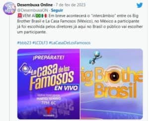 Intercâmbio entre La Casa de Los Famosos e BBB23 pode acontecer (Foto: Reprodução / Twitter) Intercâmbio entre La Casa de Los Famosos e BBB23 pode acontecer (Foto: Reprodução / Twitter)