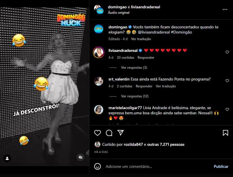 Lívia Andrade divulga vídeo nos bastidores do Domingão em momento de desconcerto - Foto: Reprodução/Instagram Lívia Andrade divulga vídeo nos bastidores do Domingão em momento de desconcerto - Foto: Reprodução/Instagram