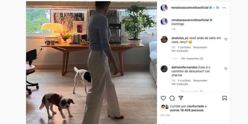 Público fica sem acreditar ao ver Renata Vasconcellos de salto em casa (Foto: Reprodução / Instagram) Público fica sem acreditar ao ver Renata Vasconcellos de salto em casa (Foto: Reprodução / Instagram)