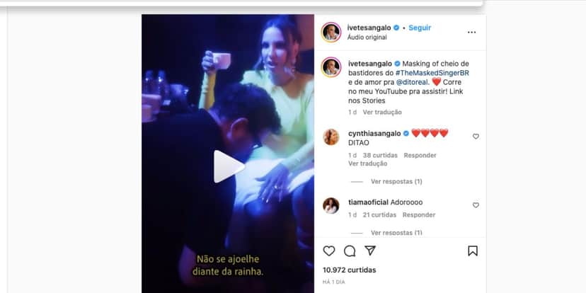 Ivete Sangalo tem vídeo de bastidores da Globo exposto com direito a pedido inusitado a funcionário (Foto: Reprodução / Instagram) Ivete Sangalo tem vídeo de bastidores da Globo exposto com direito a pedido inusitado a funcionário (Foto: Reprodução / Instagram)