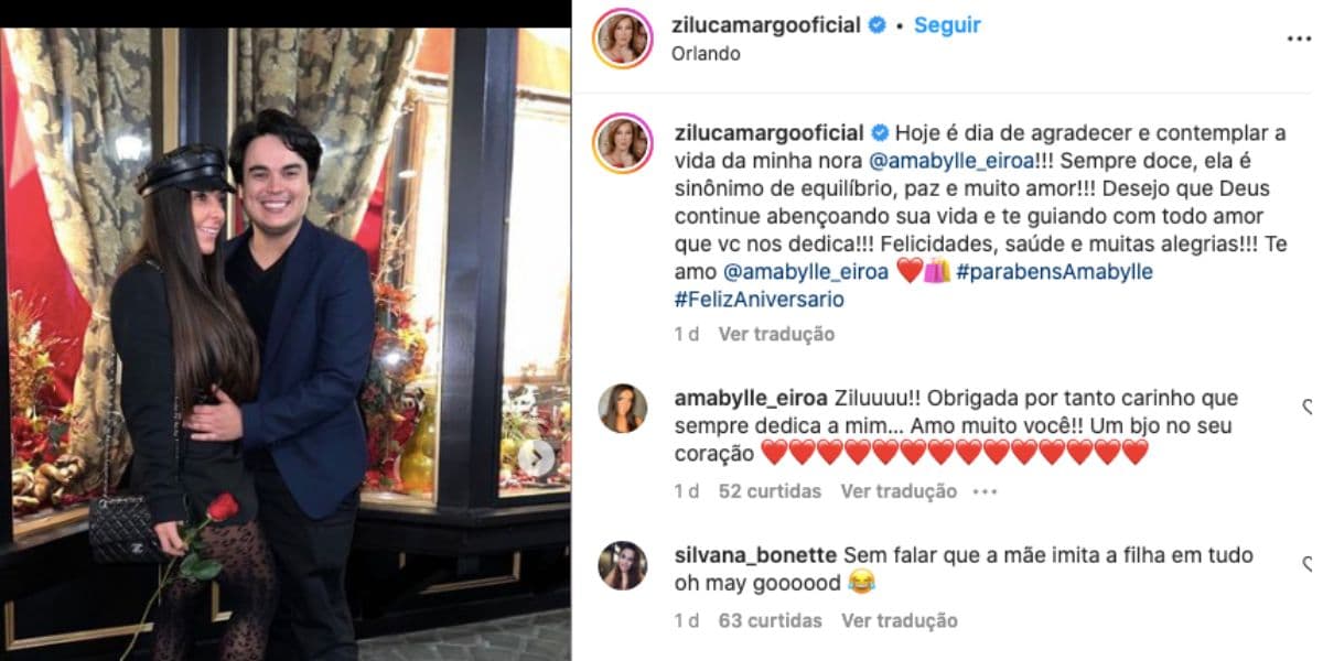 Zilu compartilha foto de Igor Camargo e admite tudo o que sente por nora, Amabylle Eiroa, que completou mais um ano de vida (Foto: Reprodução / Instagram) Zilu compartilha foto de Igor Camargo e admite tudo o que sente por nora, Amabylle Eiroa, que completou mais um ano de vida (Foto: Reprodução / Instagram)