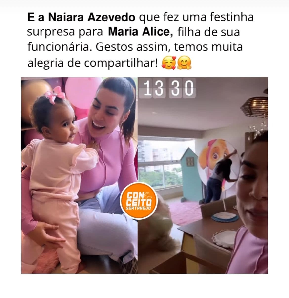 A cantora Naiara Azevedo faz festinha surpresa para a filha da sua funcionária e atitude encanta a web - Foto Reprodução Instagram Conceito Sertanejo A cantora Naiara Azevedo faz festinha surpresa para a filha da sua funcionária e atitude encanta a web - Foto Reprodução Instagram Conceito Sertanejo