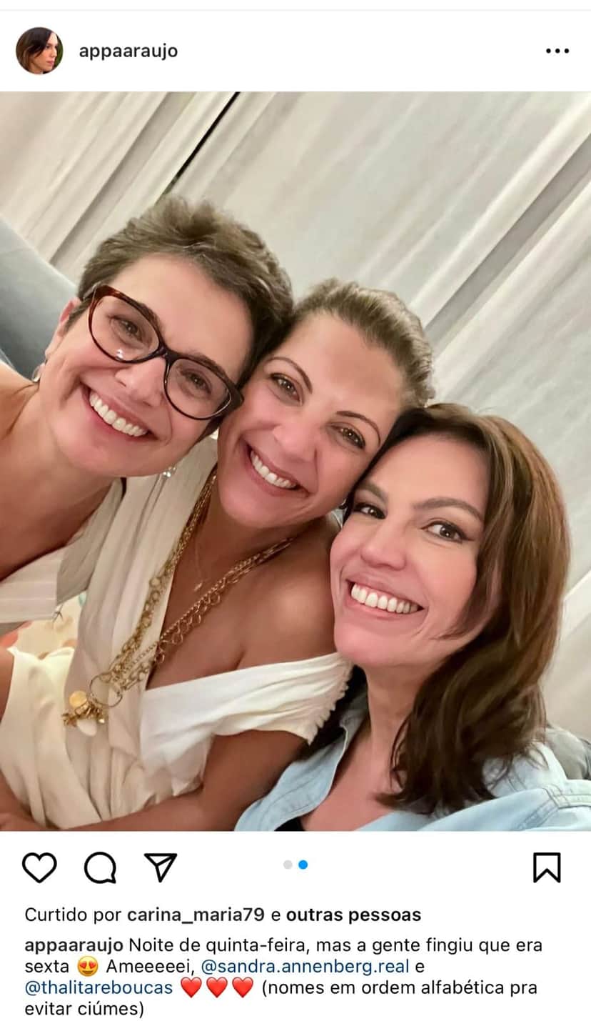 Ana Paula Araújo, da Globo, publica foto ao lado de Sandra Annenberg e Thalita Rebouças, e manda recado sobre fingimento - Foto Reprodução Instagram Ana Paula Araújo, da Globo, publica foto ao lado de Sandra Annenberg e Thalita Rebouças, e manda recado sobre fingimento - Foto Reprodução Instagram