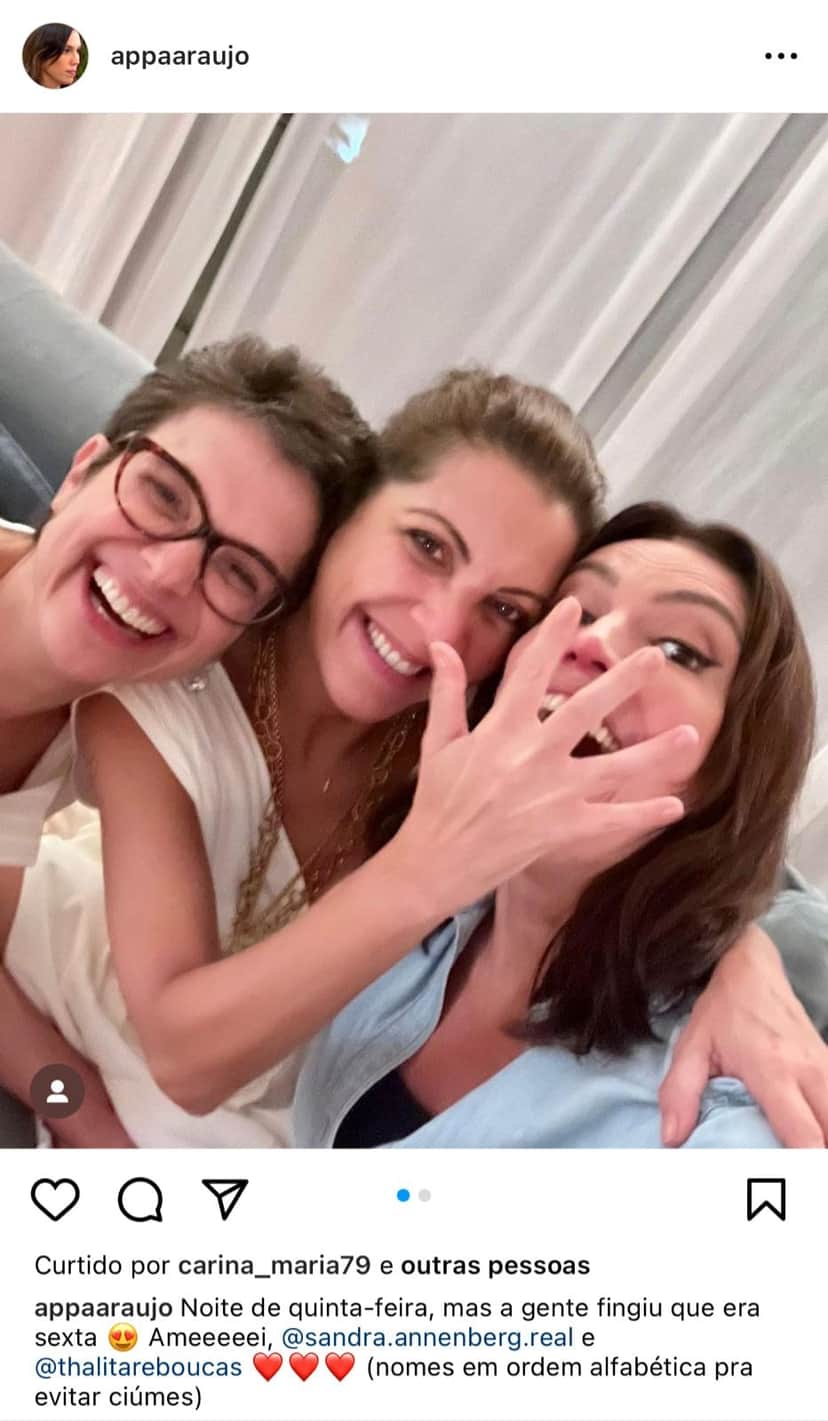 Ana Paula Araújo, da Globo, publica foto ao lado de Sandra Annenberg e Thalita Rebouças, e manda recado sobre fingimento - Foto Reprodução Instagram Ana Paula Araújo, da Globo, publica foto ao lado de Sandra Annenberg e Thalita Rebouças, e manda recado sobre fingimento - Foto Reprodução Instagram