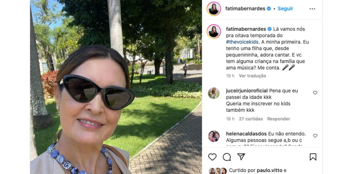 Fátima Bernardes revela que filha, Bia Bonemer, sempre gostou de cantar (Foto: Reprodução / Instagram) Fátima Bernardes revela que filha, Bia Bonemer, sempre gostou de cantar (Foto: Reprodução / Instagram)