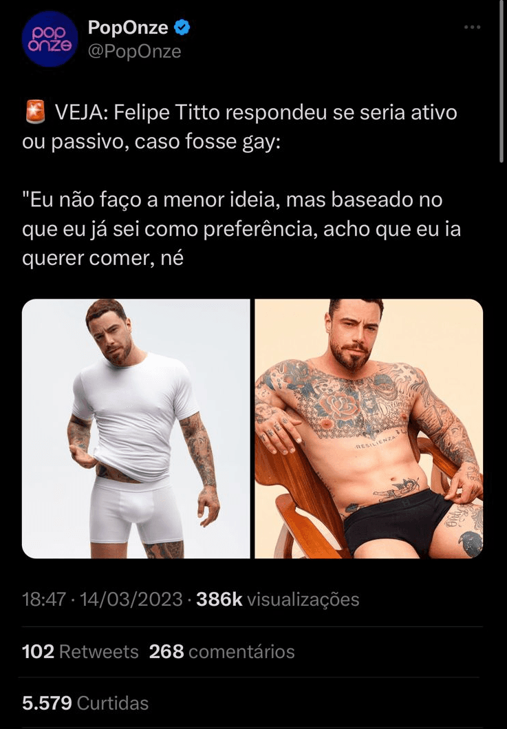 Assunto relacionado à Felipe Titto rende até hoje nas redes sociais (Foto: Reprodução/ Twitter) Assunto relacionado à Felipe Titto rende até hoje nas redes sociais (Foto: Reprodução/ Twitter)