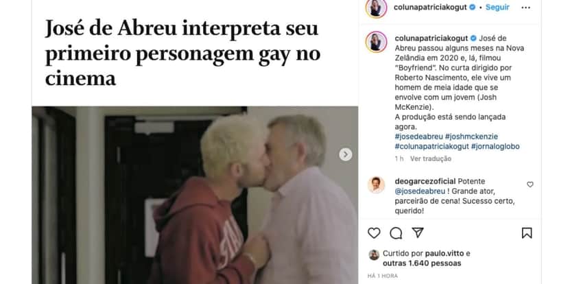 José de Abreu e Josh McKenzie vivem personagem gay em filme (Fotos: Reproduções / Instagram) José de Abreu e Josh McKenzie vivem personagem gay em filme (Fotos: Reproduções / Instagram)