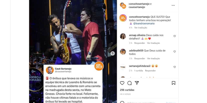 Ônibus de Leandro e Romário se envolveu em acidente (Foto: Reprodução / Instagram) Ônibus de Leandro e Romário se envolveu em acidente (Foto: Reprodução / Instagram)