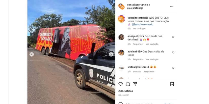 Ônibus de Leandro e Romário se envolveu em acidente (Foto: Reprodução / Instagram) Ônibus de Leandro e Romário se envolveu em acidente (Foto: Reprodução / Instagram)