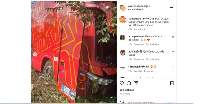 Ônibus de Leandro e Romário se envolveu em acidente (Foto: Reprodução / Instagram) Ônibus de Leandro e Romário se envolveu em acidente (Foto: Reprodução / Instagram)