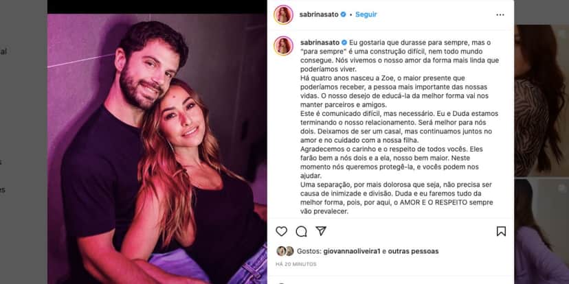 Sabrina Sato fala sobre separação com Duda Nagle (Foto: Reprodução / Instagram) Sabrina Sato fala sobre separação com Duda Nagle (Foto: Reprodução / Instagram)
